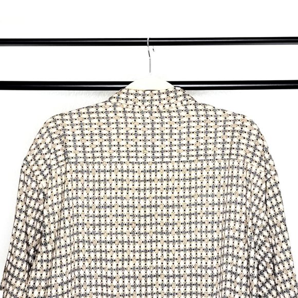 Pierre Cardin Vintage 90s Tan w/ Multicolor Diamond Print S/S Button Up Shirt - Picture 9 of 10
